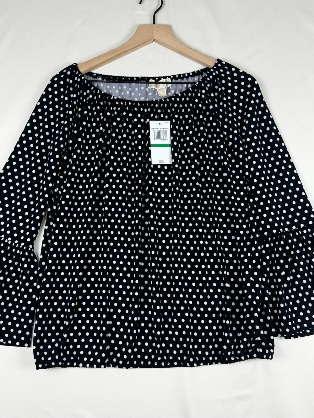 Michael Kors Black White Polka Dot Blouse Size L